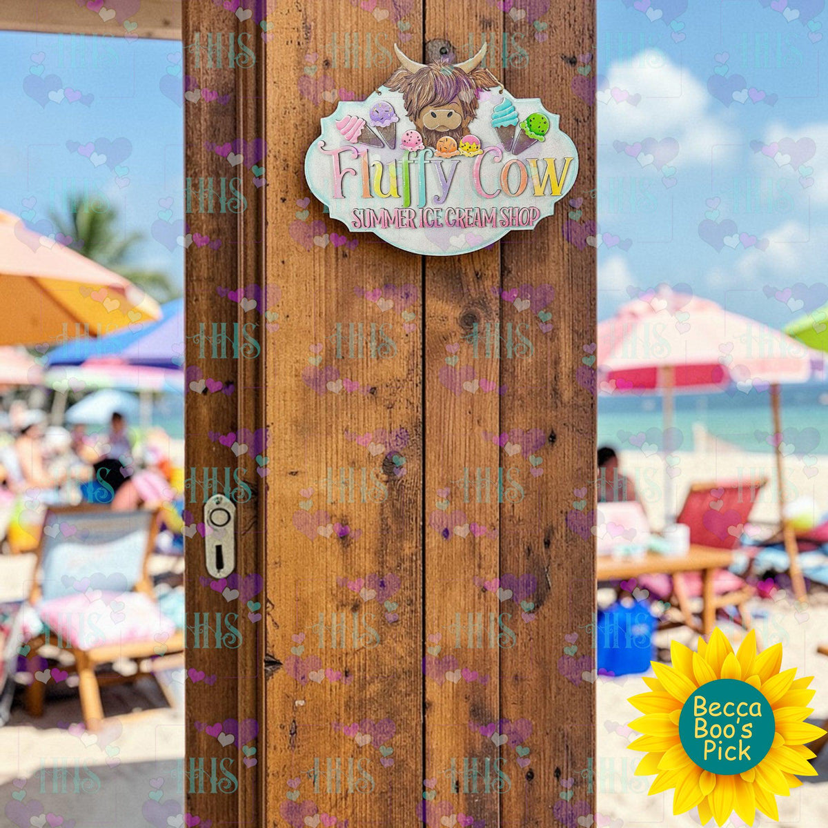 Unfinished MDF Ice Cream Cow Door Hanger – Summer Farmhouse Front Door Decor