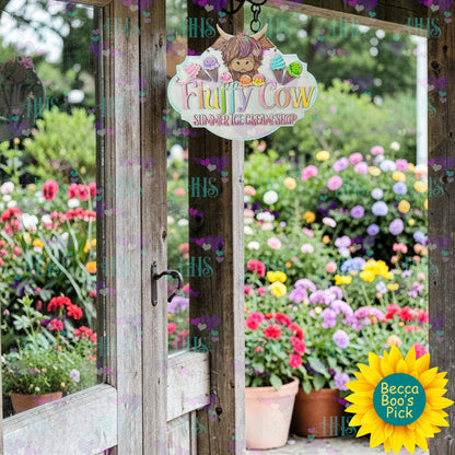 Unfinished MDF Ice Cream Cow Door Hanger – Summer Farmhouse Front Door Decor
