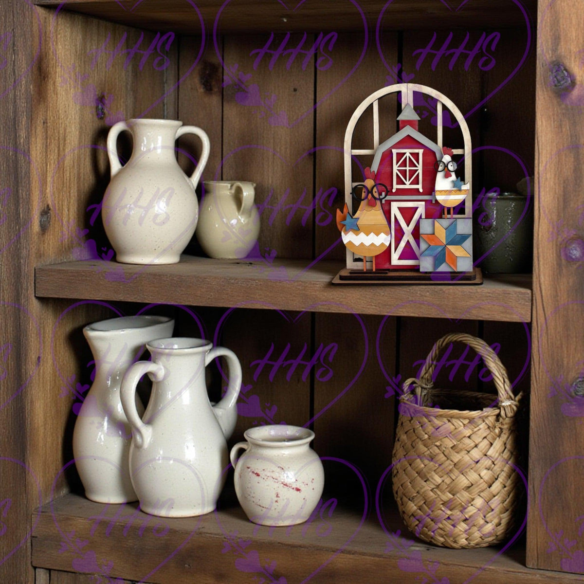 Unfinished Farmhouse Chicken Barn Insert – Window Base Decor Kit