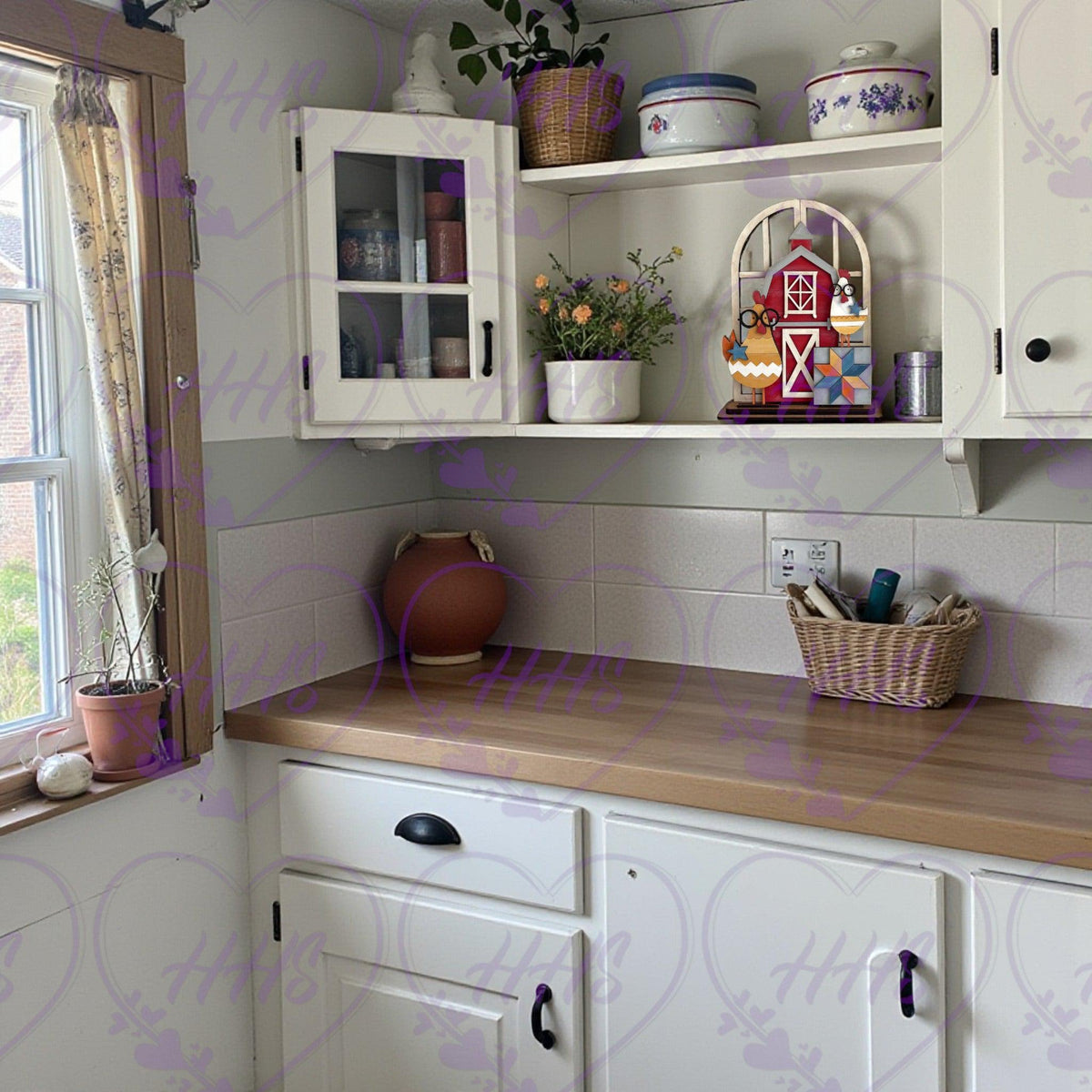 Unfinished Farmhouse Chicken Barn Insert – Window Base Decor Kit