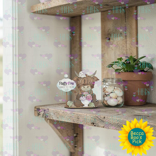 Unfinished MDF Ice Cream Cow Decor – DIY Summer Shelf Sitter