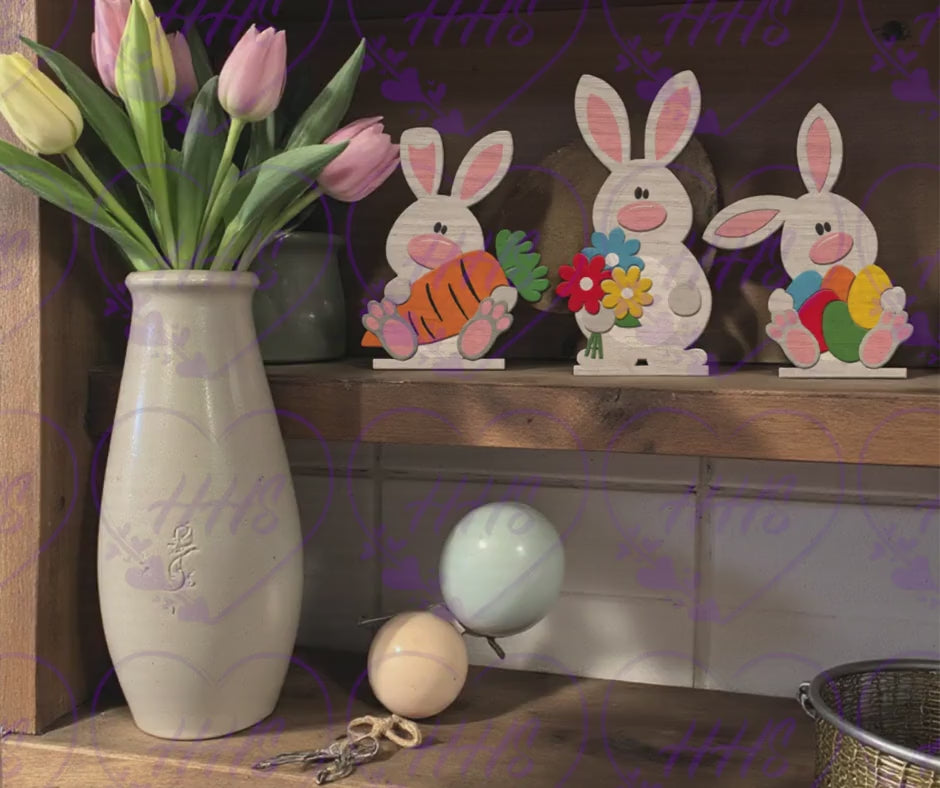 Unfinished Easter Bunny Wood Cutouts Set, DIY Spring Decor, Paint Your Own MDF Bunny