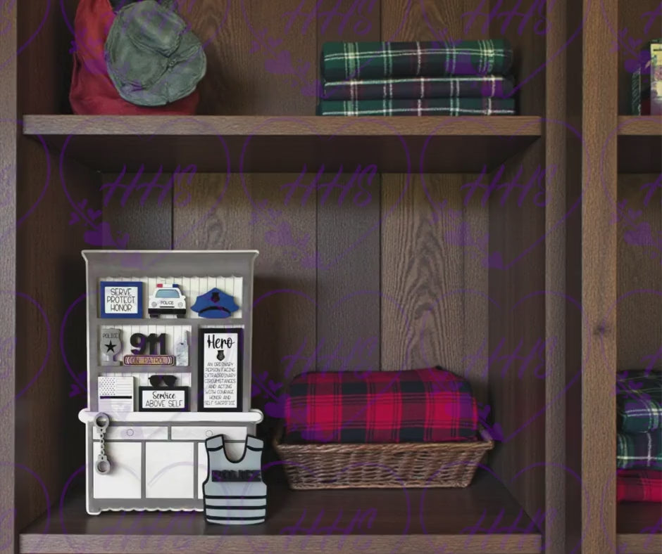 Unfinished MDF Police Hutch Decor | Law Enforcement Shelf Sitter | DIY Honor & Service Display